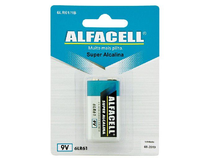 Bateria Alcalina 9V, Cartela Com 1 Pilha Alfacell - 6LR611B
