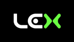 Logotipo da loja Lex Gamer com a inscrição "LEX" com as letras "L" e "E" em Branco e a letra "X" em verde todas sobre um fundo preto,