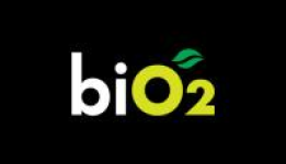 Logo da marca Bio2 Organic com o termo "bio2" em letras na cor branca e verde sobre fundo na cor preta.