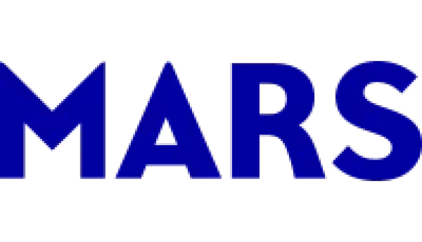 Logo Mars com as letras nome da marca na cor azul.
