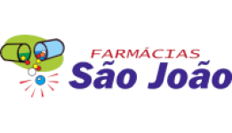 Logo Farmácia São João nas cores azul, vermelho e verde.