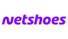Logo Netshoes com as letras do nome da marca na cor roxa.