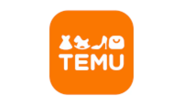 Logo Temu apresentando o nome da marca em branco inserido dentro de um quadrado na cor laranja.