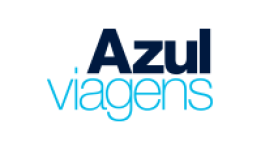 Logo Azul Viagens com as letras do nome da marca na cor azul.