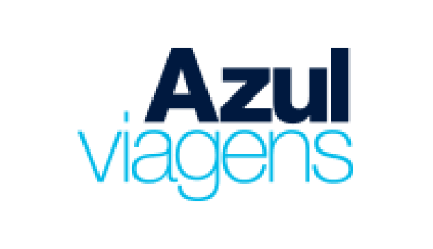 Logo Azul Viagens com as letras do nome da marca na cor azul.