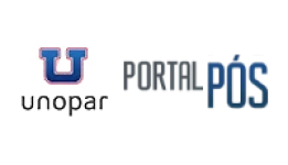 Logo Portal Pós Unopar com o símbolo da Unopar acompanhado pelo texto "Portal Pós em cinza e azul.