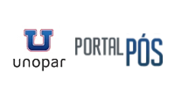 Logo Portal Pós Unopar com o símbolo da Unopar acompanhado pelo texto "Portal Pós em cinza e azul.