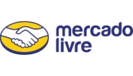Logo Mercado Livre nas cores azul, branco e amarelo.