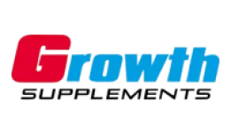 Logo Grow Supplements nas cores azul, vermelho e preto.